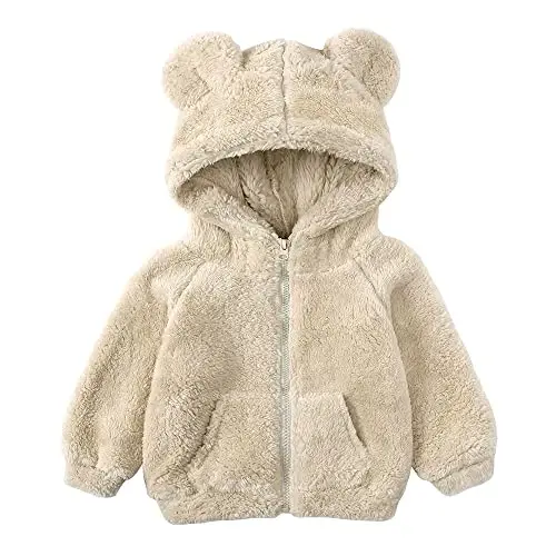 Newborn Infant Baby Boys Girls Cartoon Fleece Hooded Jacket Coat with Ears Warm Todder Kids Outwear Coat Zipper Up 0-6Y - 1