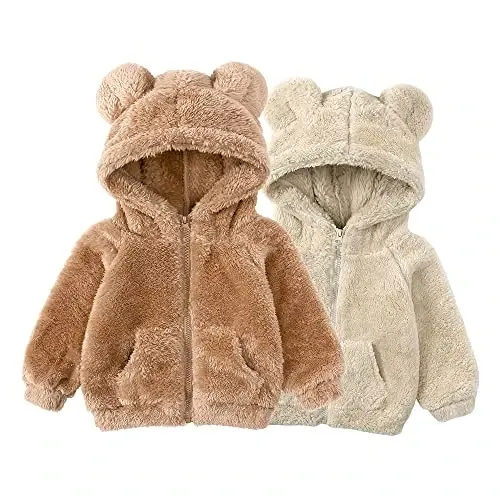 Newborn Infant Baby Boys Girls Cartoon Fleece Hooded Jacket Coat with Ears Warm Todder Kids Outwear Coat Zipper Up 0-6Y - 4