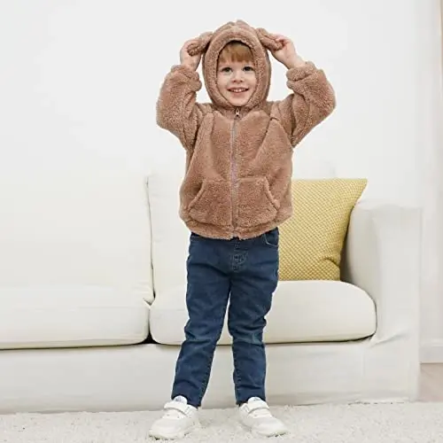 Newborn Infant Baby Boys Girls Cartoon Fleece Hooded Jacket Coat with Ears Warm Todder Kids Outwear Coat Zipper Up 0-6Y - 6