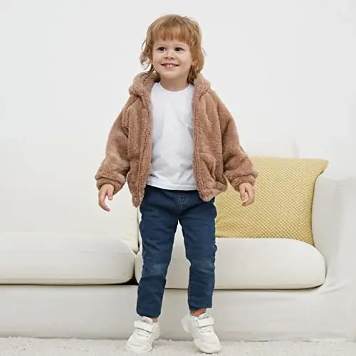 Newborn Infant Baby Boys Girls Cartoon Fleece Hooded Jacket Coat with Ears Warm Todder Kids Outwear Coat Zipper Up 0-6Y - 7