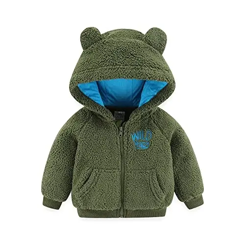 Newborn Infant Baby Boys Girls Cartoon Fleece Hooded Jacket Coat with Ears Warm Todder Kids Outwear Coat Zipper Up 0-6Y - 2
