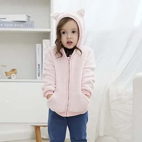 Yeni Doğan Bebek Erkek Kız Çizgi Film Polar Kapşonlu Ceket Kulaklı Sıcak Yürüme Çocuk Giysisi Ceket Fermuarlı 0-6Y - 5