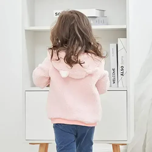 Newborn Infant Baby Boys Girls Cartoon Fleece Hooded Jacket Coat with Ears Warm Todder Kids Outwear Coat Zipper Up 0-6Y - 3