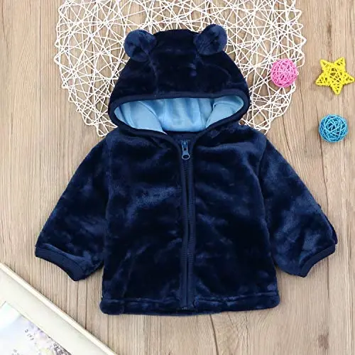 Noubeau Infant Baby Boys Girls Fleece Ears Hat with Lined Hooded Zipper Up Jacket Coat Tops Outwear Overcoat Warm Fall Winte - 2