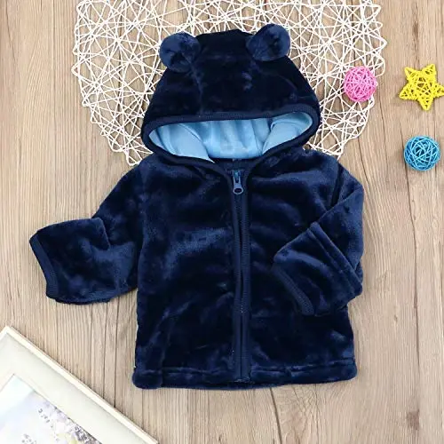 Noubeau Infant Baby Boys Girls Fleece Ears Hat with Lined Hooded Zipper Up Jacket Coat Tops Outwear Overcoat Warm Fall Winte - 3