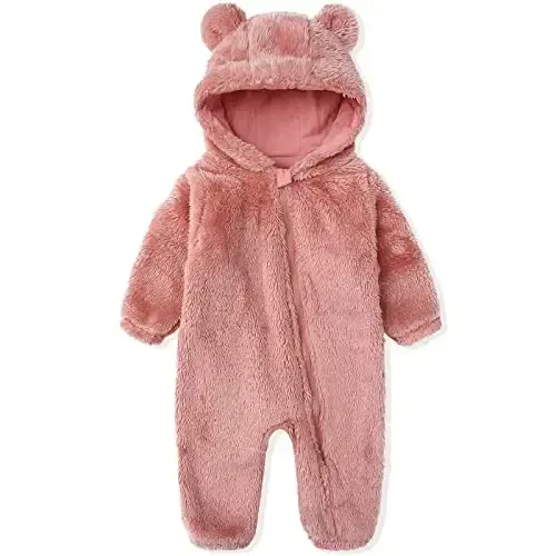 Newborn Baby Snowsuit Fleece Lined Onesie Outfits Warm Hooded Romper for Infant - 1