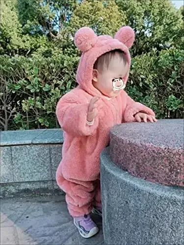 Newborn Baby Snowsuit Fleece Lined Onesie Outfits Warm Hooded Romper for Infant - 2