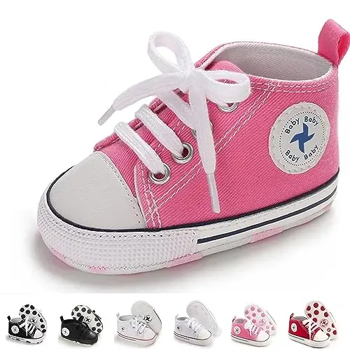 Newborn Baby Girls Boys Canvas Shoes Infant Soft Sole Slip On First Walkers Sneaker Toddler Flat Loafers High Top Crib Denim Unisex Moccasins Shoe - 1