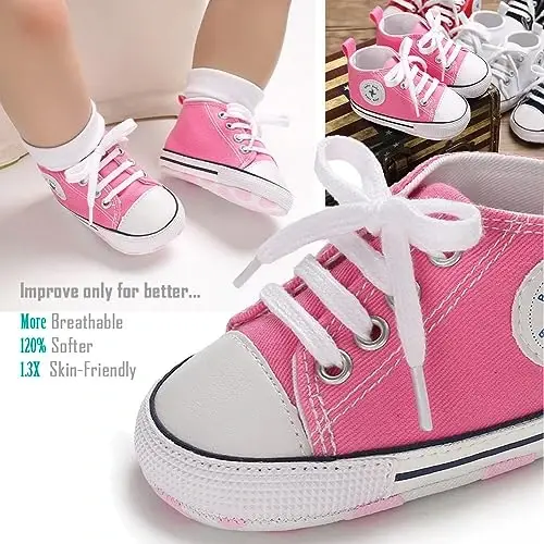 Newborn Baby Girls Boys Canvas Shoes Infant Soft Sole Slip On First Walkers Sneaker Toddler Flat Loafers High Top Crib Denim Unisex Moccasins Shoe - 2