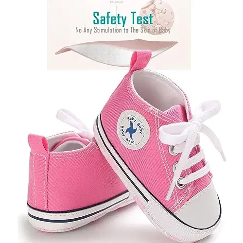 Newborn Baby Girls Boys Canvas Shoes Infant Soft Sole Slip On First Walkers Sneaker Toddler Flat Loafers High Top Crib Denim Unisex Moccasins Shoe - 3