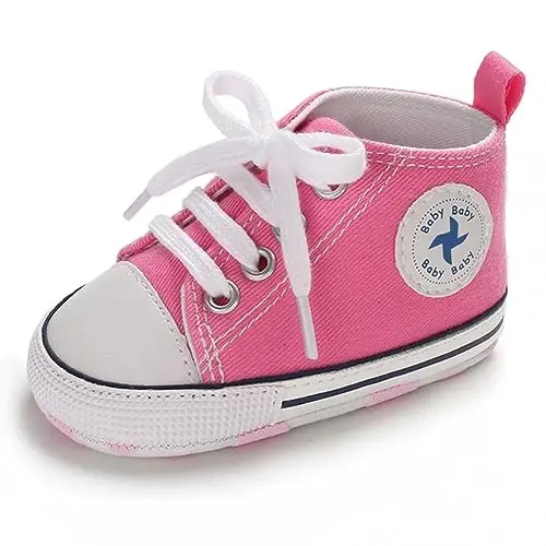 Newborn Baby Girls Boys Canvas Shoes Infant Soft Sole Slip On First Walkers Sneaker Toddler Flat Loafers High Top Crib Denim Unisex Moccasins Shoe - 6