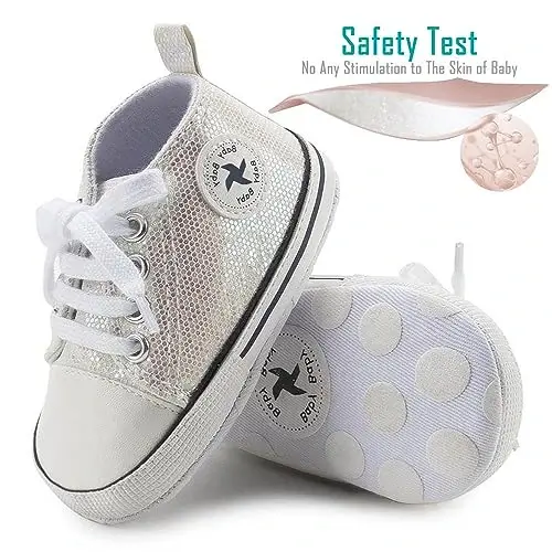 Newborn Baby Girls Boys Canvas Shoes Infant Soft Sole Slip On First Walkers Sneaker Toddler Flat Loafers High Top Crib Denim Unisex Moccasins Shoe - 3