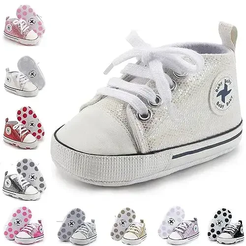 Newborn Baby Girls Boys Canvas Shoes Infant Soft Sole Slip On First Walkers Sneaker Toddler Flat Loafers High Top Crib Denim Unisex Moccasins Shoe 