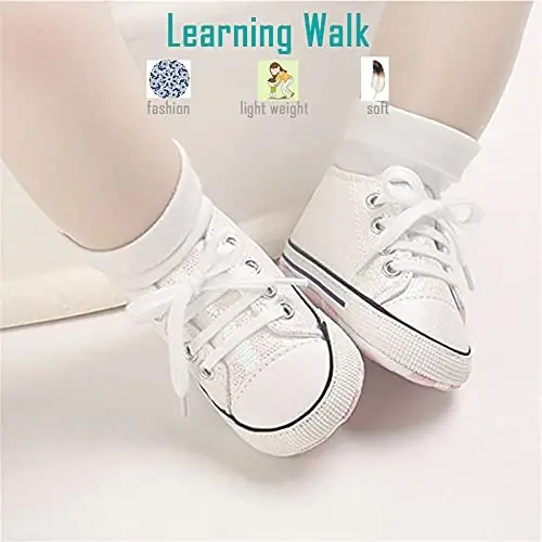 Newborn Baby Girls Boys Canvas Shoes Infant Soft Sole Slip On First Walkers Sneaker Toddler Flat Loafers High Top Crib Denim Unisex Moccasins Shoe - 4