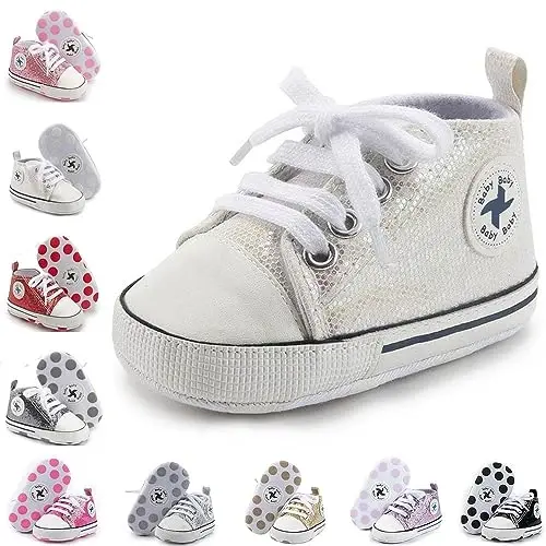 Newborn Baby Girls Boys Canvas Shoes Infant Soft Sole Slip On First Walkers Sneaker Toddler Flat Loafers High Top Crib Denim Unisex Moccasins Shoe - NEWBORN