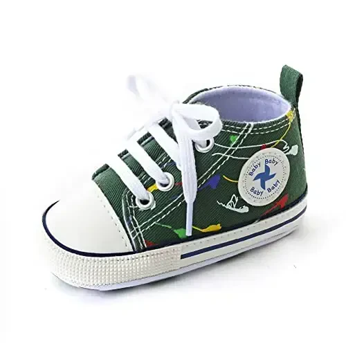 Newborn Baby Girls Boys Canvas Shoes Infant Soft Sole Slip On First Walkers Sneaker Toddler Flat Loafers High Top Crib Denim Unisex Moccasins Shoe - NEWBORN