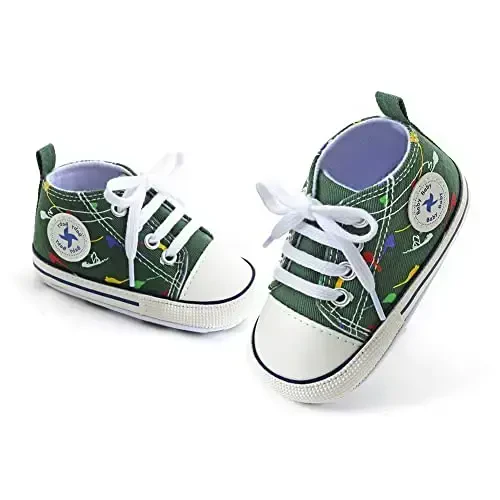 Newborn Baby Girls Boys Canvas Shoes Infant Soft Sole Slip On First Walkers Sneaker Toddler Flat Loafers High Top Crib Denim Unisex Moccasins Shoe - 4