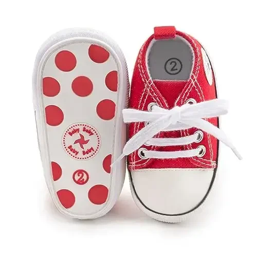 Newborn Baby Girls Boys Canvas Shoes Infant Soft Sole Slip On First Walkers Sneaker Toddler Flat Loafers High Top Crib Denim Unisex Moccasins Shoe - 4