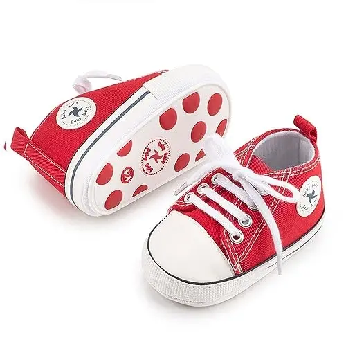 Newborn Baby Girls Boys Canvas Shoes Infant Soft Sole Slip On First Walkers Sneaker Toddler Flat Loafers High Top Crib Denim Unisex Moccasins Shoe - 3