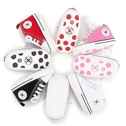 Newborn Baby Girls Boys Canvas Shoes Infant Soft Sole Slip On First Walkers Sneaker Toddler Flat Loafers High Top Crib Denim Unisex Moccasins Shoe - 1