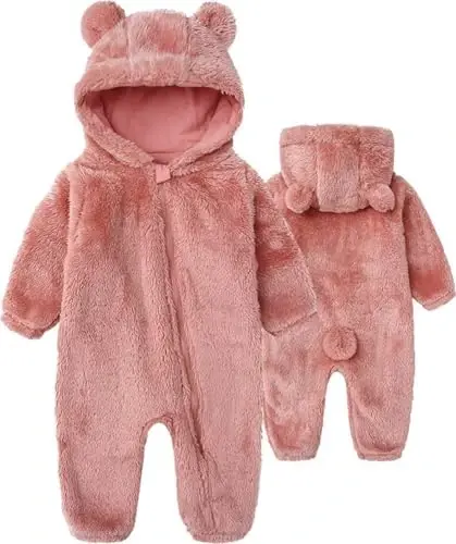 Newborn Baby Romper Fleece Onesie Jumpsuit Toddler Warm Hooded Outwear Outfits for Infant - 1