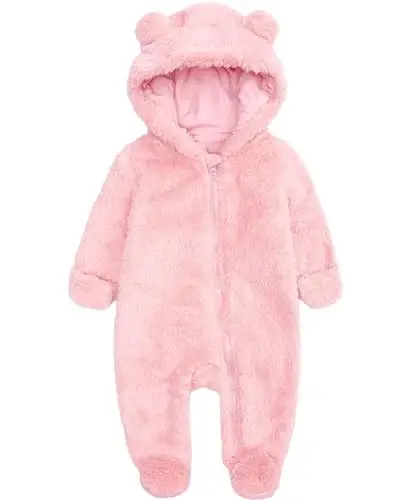 Newborn Baby Romper Fleece Onesie Jumpsuit Toddler Warm Hooded Outwear Outfits for Infant - 1