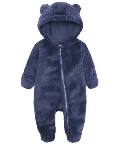 Newborn Baby Romper Fleece Onesie Jumpsuit Toddler Warm Hooded Outwear Outfits for Infant - 1