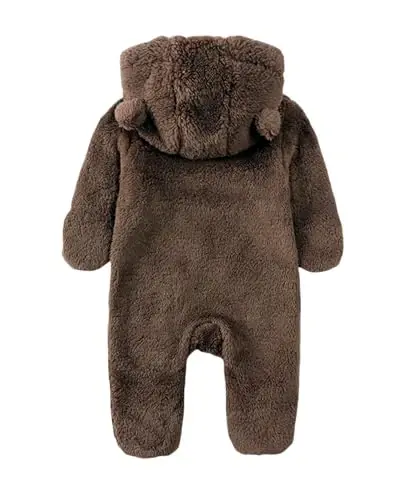 Newborn Baby Romper Fleece Onesie Jumpsuit Toddler Warm Hooded Outwear Outfits for Infant - OHRWURM (1)