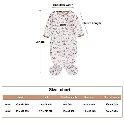Newborn Knotted Nightgown Long Sleeve with Matching Hat Set 3 Pack, Baby Sleeper Gowns Unisex Home Outfits Set with Mitten Cuffs for Boys Girls 0-3 Months - 3