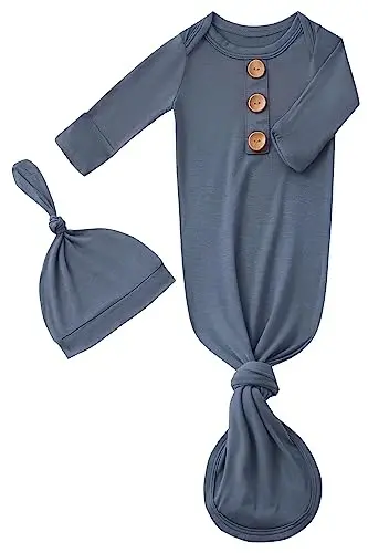 Newborn Baby Boys Girls Knotted Gown Hat Set Soft Bamboo Viscose Infant Sleeper Baby Sleep Gown with Mittens - 1