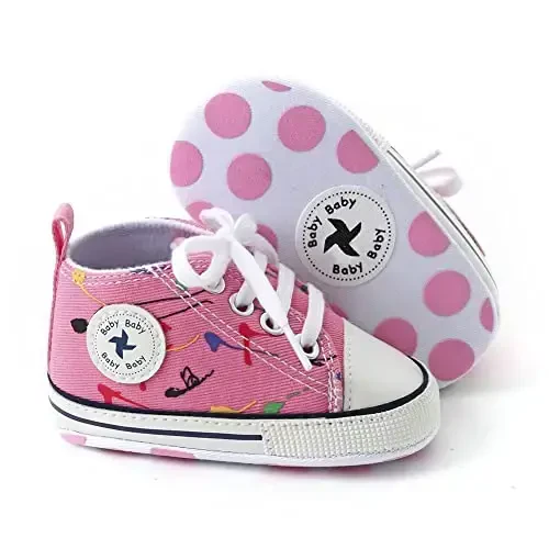 Newborn Baby Girls Boys Canvas Shoes Infant Soft Sole Slip On First Walkers Sneaker Toddler Flat Loafers High Top Crib Denim Unisex Moccasins Shoe - 4