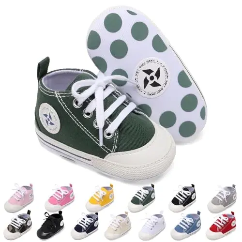 Newborn Baby Girls Boys Canvas Shoes Infant Soft Sole Slip On First Walkers Sneaker Toddler Flat Loafers High Top Crib Denim Unisex Moccasins Shoe 