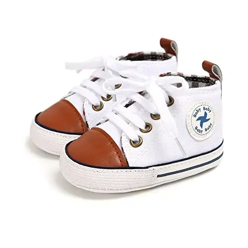Newborn Baby Girls Boys Canvas Shoes Infant Soft Sole Slip On First Walkers Sneaker Toddler Flat Loafers High Top Crib Denim Unisex Moccasins Shoe - NEWBORN (1)