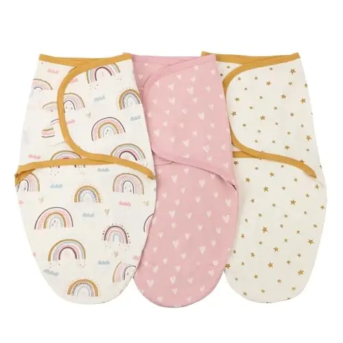 insular Baby Swaddle Wrap, Swaddle Blanket for Newborn and Infant, Adjustable Swaddling Set for Boy and Girl, Soft Cotton Baby Sleep Sack 3 Pack, Rainbow&Pink Love, Medium(3-6 Month) 