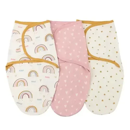 insular Baby Swaddle Sacks, Swaddle Blanket for Newborn and Infant, Adjustable Velcro Set for Boy and Girl, Soft Cotton Baby Sleep Sack 3 Pack (Rainbow&Pink Love, Medium(3-6M)) 