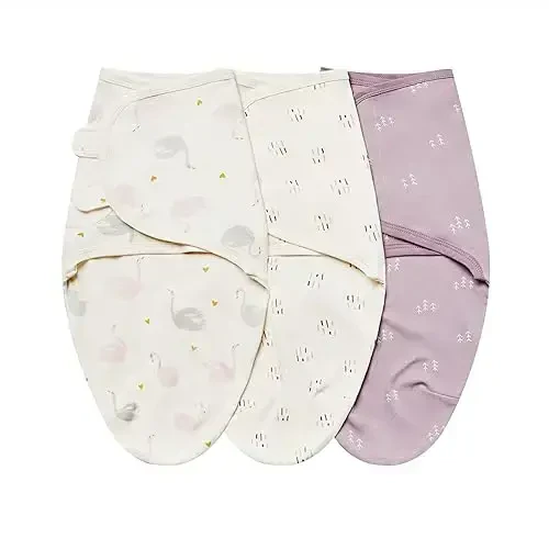 insular Baby Swaddle Wrap, Swaddle Blanket for Newborn and Infant, Adjustable Velcro Swaddling Set for Boy and Girl, Soft Cotton Baby Sleep Sack 3 Pack, Beige Swan, Medium(3-6 Month) - MODAZONE