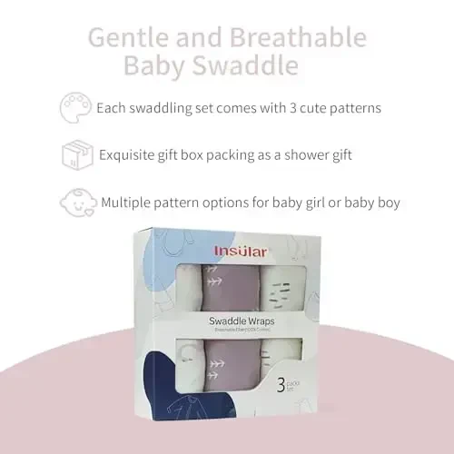 insular Baby Swaddle Wrap, Swaddle Blanket for Newborn and Infant, Adjustable Velcro Swaddling Set for Boy and Girl, Soft Cotton Baby Sleep Sack 3 Pack, Beige Swan, Medium(3-6 Month) - 3