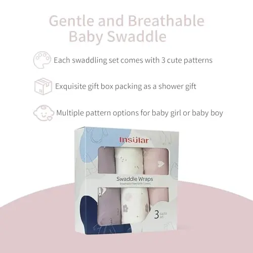 insular Baby Swaddle Sacks, Swaddle Blanket for Newborn and Infant, Adjustable Velcro Set for Boy and Girl, Soft Cotton Baby Sleep Sack 3 Pack (Seagull, Medium(3-6M)) - 4