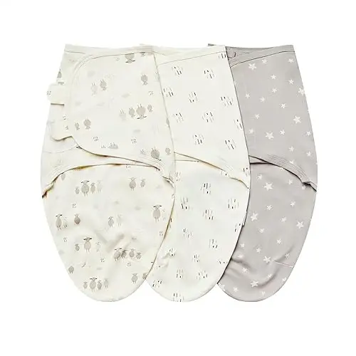 insular Baby Swaddle Wrap, Swaddle Blanket for Newborn and Infant, Adjustable Velcro Swaddling Set for Boy and Girl, Soft Cotton Baby Sleep Sack 3 Pack, Beige Sheep, Small(0-3M) - 1