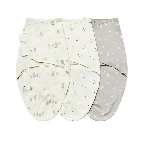 insular Baby Swaddle Wrap, Swaddle Blanket for Newborn and Infant, Adjustable Velcro Swaddling Set for Boy and Girl, Soft Cotton Baby Sleep Sack 3 Pack, Beige Sheep, Small(0-3M) - MODAZONE