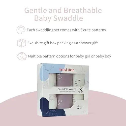 insular Baby Swaddle Wrap, Swaddle Blanket for Newborn and Infant, Adjustable Velcro Swaddling Set for Boy and Girl, Soft Cotton Baby Sleep Sack 3 Pack, Beige Swan, Small(0-3 Month) - 3