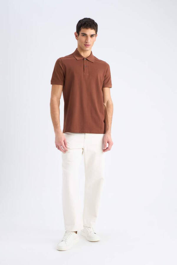 Regular Fit Kısa Kollu Basic Düz Pike Kumaş Polo Tişört-Kahve - 2