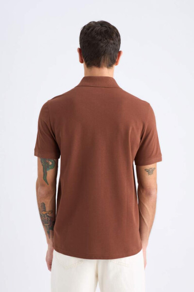 Regular Fit Kısa Kollu Basic Düz Pike Kumaş Polo Tişört-Kahve - 6