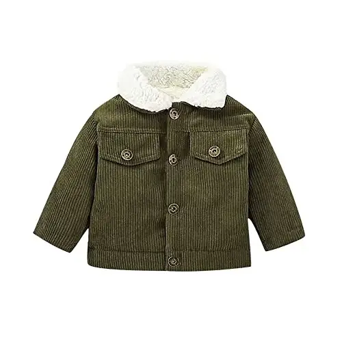Noubeau Baby Boys Girls Corduroy Jacket Kids Toddler Sherpa Lined Top Lapel Button Down Thicked Warm Coat Winter Outerwear - 1