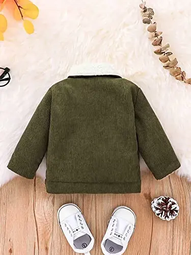 Noubeau Baby Boys Girls Corduroy Jacket Kids Toddler Sherpa Lined Top Lapel Button Down Thicked Warm Coat Winter Outerwear - 3