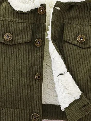 Noubeau Baby Boys Girls Corduroy Jacket Kids Toddler Sherpa Lined Top Lapel Button Down Thicked Warm Coat Winter Outerwear - 6
