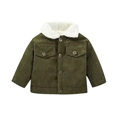 Noubeau Baby Boys Girls Corduroy Jacket Kids Toddler Sherpa Lined Top Lapel Button Down Thicked Warm Coat Winter Outerwear - 1
