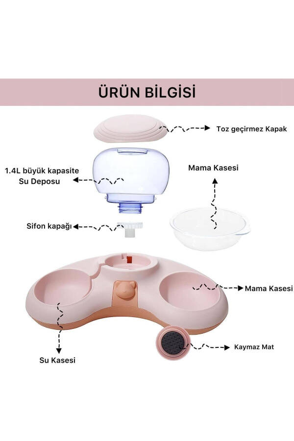 Yeni Evcil Hayvan Hazneli Kedi-Köpek Mama Ve Su Kabı Seti 1.4l - 4