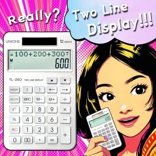 New, Two Line Display, Desktop Calculator. History Function- 30 Memories, Calculator with Large LCD for Home & Office Use, 4.5×7 inch (Silver) - UNIONE (1)