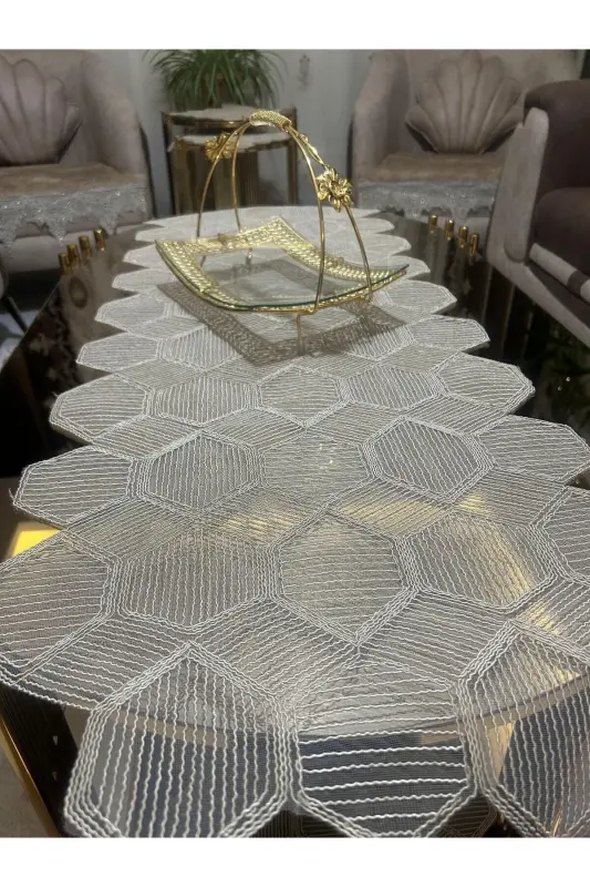 Yeni Lüks Runner Salon Oda Sehpa Masa Örtü Takımı Fransız Güpürlü Çeyizlik Set Kapiçino 5 Parça-KAPİÇİNO - 2